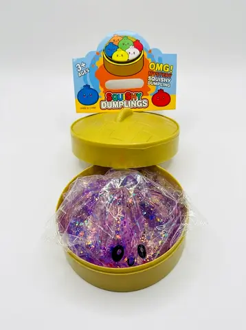 OMG Mystery Squishy Dumpling Toy with Cute Steamer Container (Glitter Spot Edition)