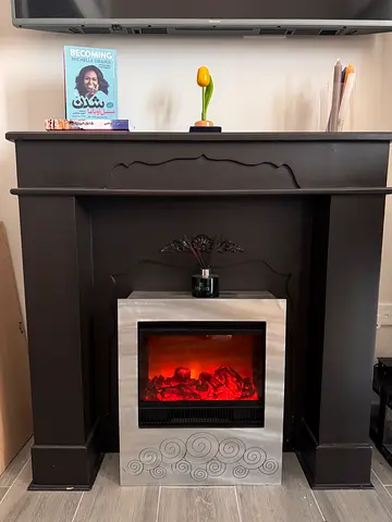 Black Decorative Electric Fireplace Mantel with Built-in Heater