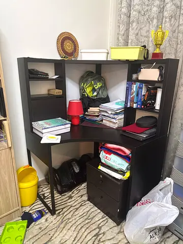 Black Wooden Bookcase with Storage Drawers - Good Condition