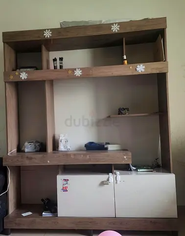 Large wooden entertainment center / shelving unit, good condition