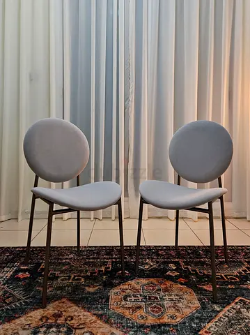 Home Centre Dining Chairs (Set of 2) - Light Grey & Antique Brass