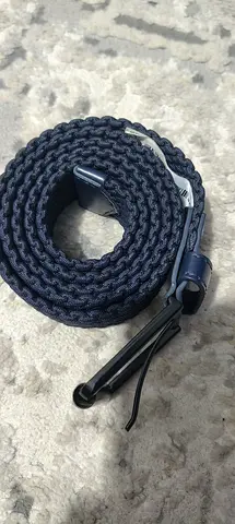 Navy woven fabric belt with metal buckle - good condition