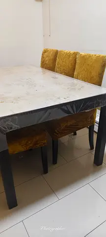 6-Seater wooden Dining Table with Velvet Chairs