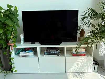 LG 55-inch LED TV in pristine condition with stand and optional cabinet