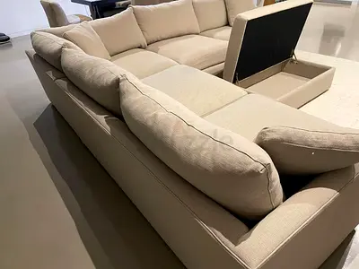 Stylish Comfort Crate&Barrel Lounge deep feather 🪶 filled Corner Sofa Beige without footstool