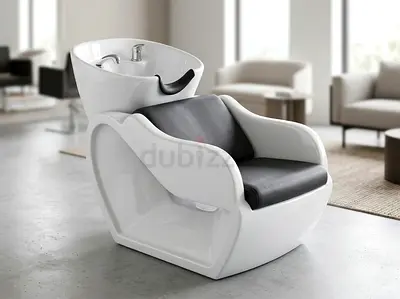 Salon Shampoo Backwash Chair with Basin - Modern White & Black