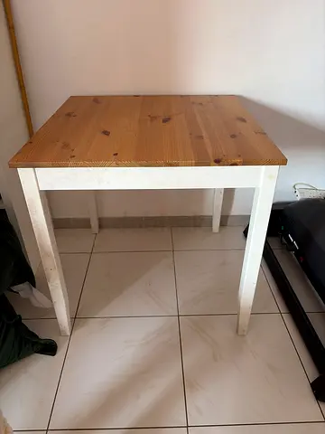 ikea Solid Wood Dining Table with White Metal Legs - Used
