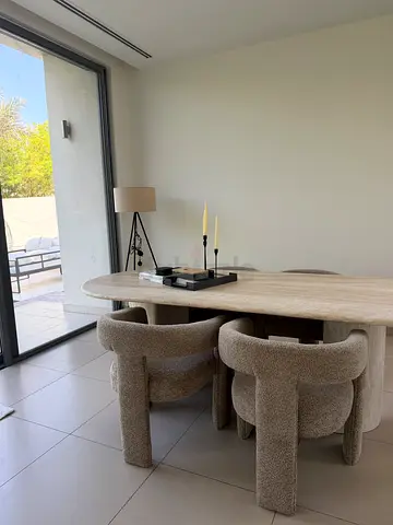 6 upholstered boucle chairs - light oak finish