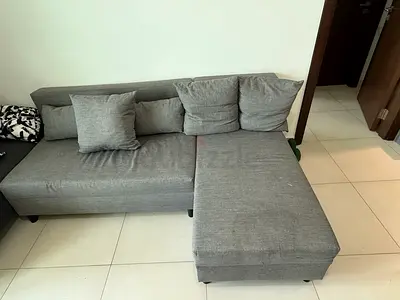 Grey L-shaped Fabric Sofa with Chaise - Good Condition