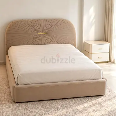 HomesRus- Upholstered Queen Bed with Sunburst Padded Headboard and Beige