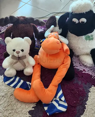 Lot of 5 Plush Soft Toys — Sheep, Moose, Bear and Orange Character