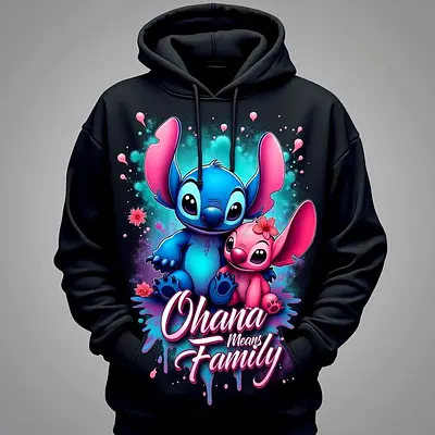 Black 'Ohana Means Family' Stitch Hoodie, Unisex