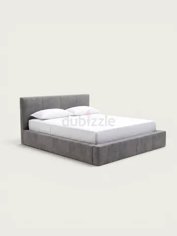 Square headboard gray leather fabric king bed
