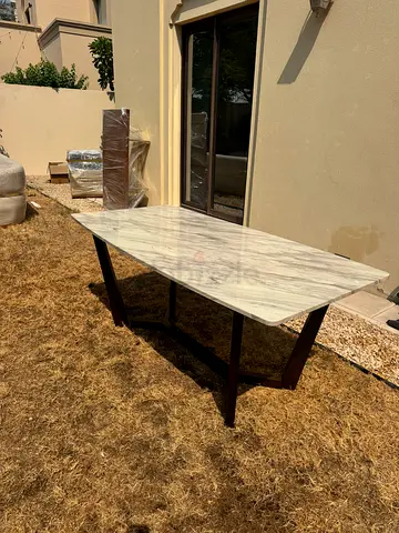 Marble Top Dining Table with Wooden Legs - Good Condition