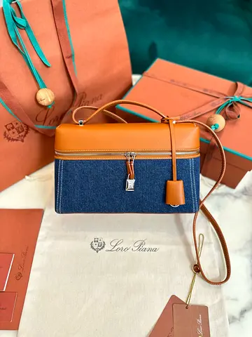 Loro Piana Extra Bag L27 in Denim and Calfskin