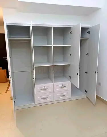 White Built-in Wardrobe with Shelves and Drawers - Good Condition