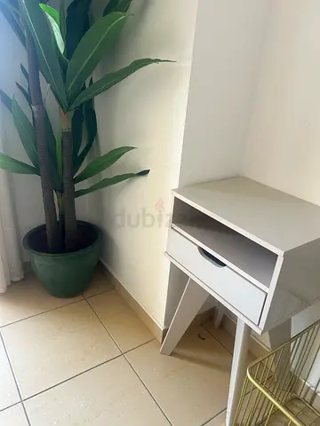 Small white corner table with drawer - compact computer table