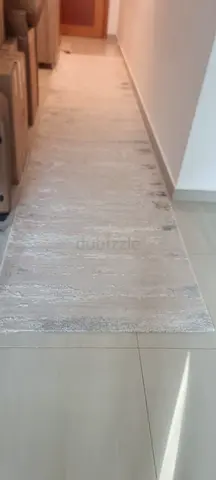 Long modern runner rug in neutral beige/silver — good condition