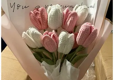 Brand new Handmade Crochet Tulip Bouquet - Pink & White