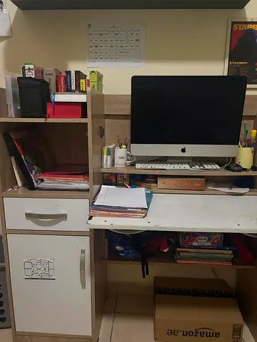 Compact study desk with 2 doors and 1 drawer - oak finish