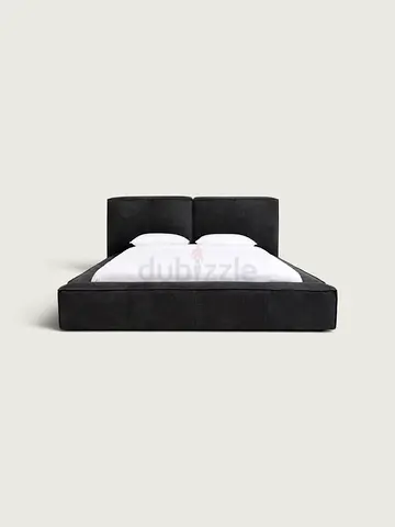 Black leather fabric super king size thick bed