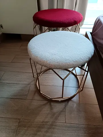 Set of 2 Round Velvet Top Stools with Gold Geometric Frames