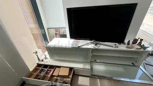 Porada Italian TV Console and Storage Unit - Expandable, Frosted Glass, Good Condition