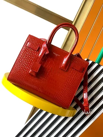 Saint Laurent Sac De Jour Baby Bag in Red Crocodile Embossed Leather