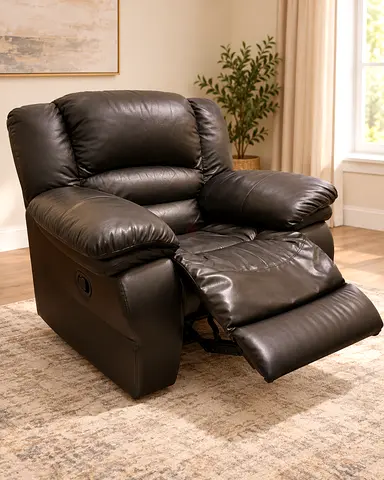 Luxury Black Recliner Chair – Original Leather Sofa with Footrest