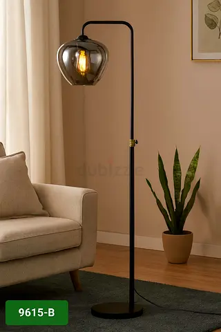 Modern black floor lamp with smoked glass shade