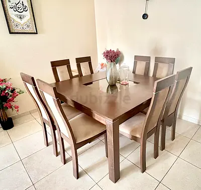 Solid Wood 8-Seater Dining Table with Chairs - Dark Brown