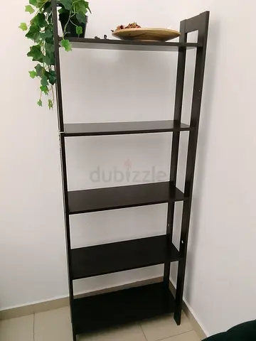 Tall dark wood 5-tier shelving unit - good condition