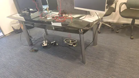 Glass Top Table with Metal Legs - Good Condition