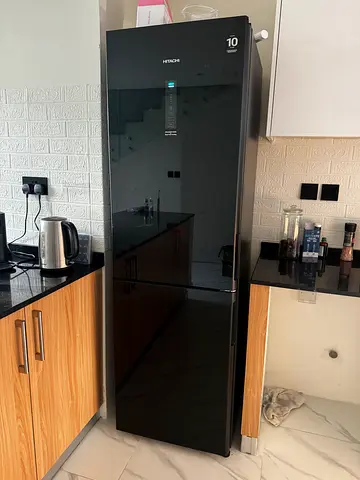 Hitachi 3-Door Refrigerator - Black Glass Finish, Inverter, excellent Condition