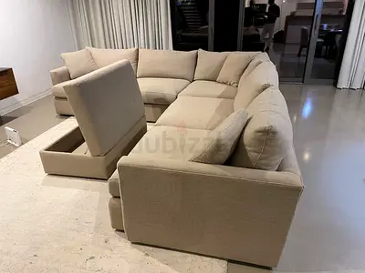 Without footstool, Crate&Barrel Lounge Deep feather 🪶 filled Corner Sofa Beige