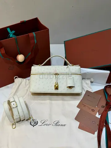 Loro Piana Extra Bag L23 in White Ostrich Leather