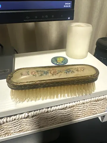 Vintage decorative clothes brush with floral porcelain inlay
