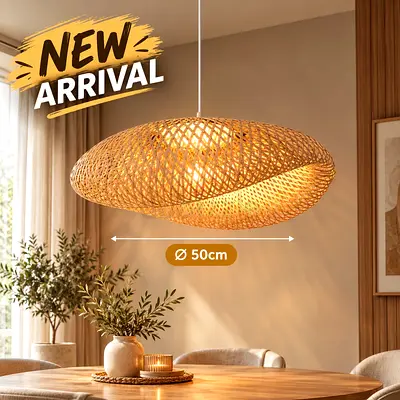 Woven Rattan Pendant Ceiling Light - 50cm