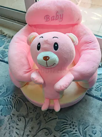 Pink Plush Baby Floor Seat with Teddy Support - Good Condition