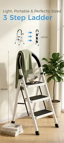 Lightweight 3-Step Folding Home Ladder - Portable & Compact