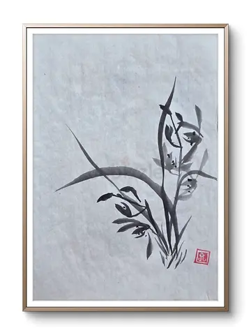 ORIGINAL JAPANESE SUMI-E INK DRAWING | ONE OF A KIND ARTWORK orchid