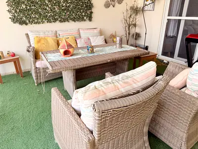2 seats and sofa rattan outdoor set with table
