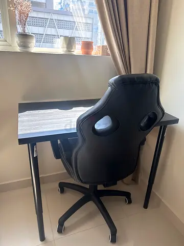 Simple dark wood home office table and office chair, adjustable hight good condition