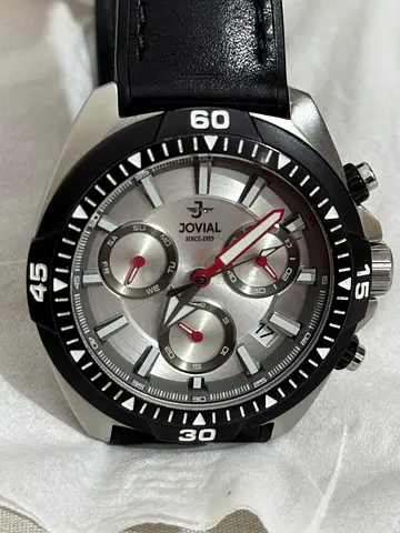 Jovial men's chronograph watch with black leather strap