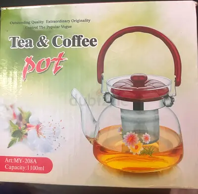 Glass Tea Kettle with Red Handle and Lid -new
