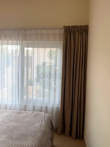 Set of beige blackout curtains with white sheer panels - used around 1 year