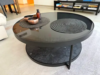 IKEA FRÖTORP Coffee table, anthracite marble effect/black glass, 88 cm