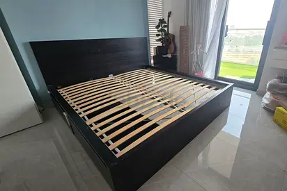 IKEA King Bed with storage and side table
