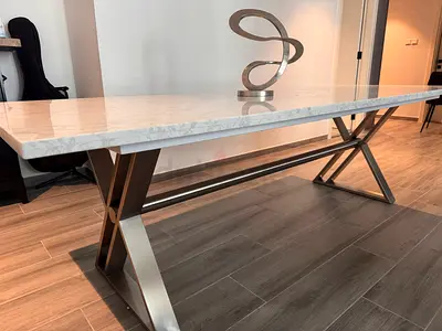 White real marble L=240 x W=100 cm - like new- without any scratch, with elite chrome metal x leg