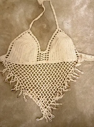 Handmade Crochet Halter Top — Cream, Size Small/Medium